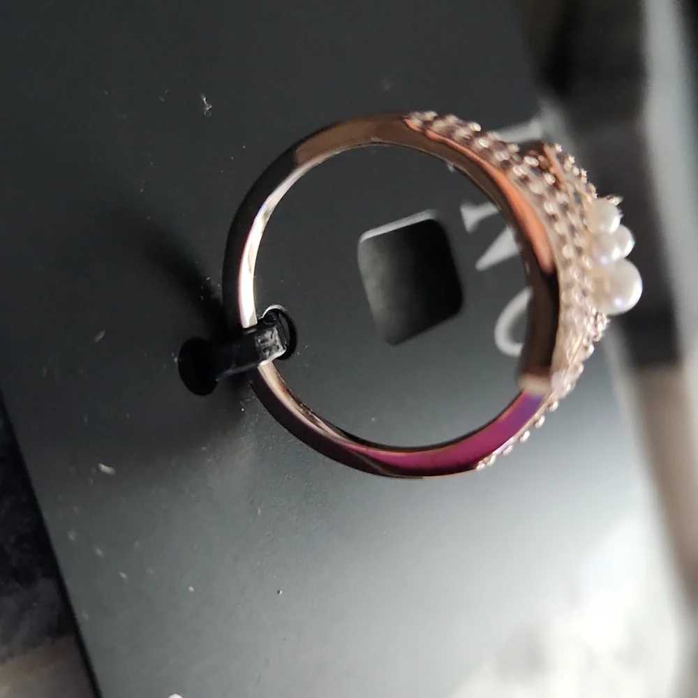 INC Rose Gold-Tone Pave & Imitation Pearl Shooting Star Open Ring
